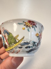 A Chinese famille rose 'Fishermen' cup and saucer, Yongzheng