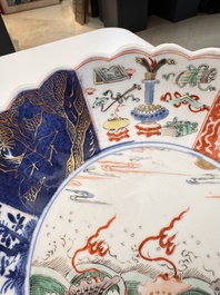 A pair of Chinese famille verte 'Sea Creatures' lobed plates, Kangxi