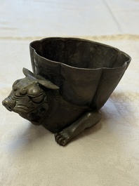 A Chinese bronze 'Mythical Beast' rhyton, Ming