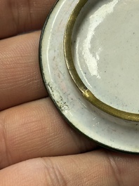 A Chinese Canton enamel 'Prunus on Cracked Ice' spittoon and two snuff dishes, 19th C.