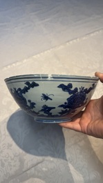 A Chinese blue and white 'Butterflies and Flowers' bowl, Transitional period