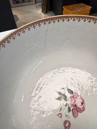 A rare Chinese famille rose 'Satyr Watching a Sleeping Venus' punch bowl, Qianlong