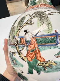 A pair of Chinese famille verte vases with narrative design, 19th C.