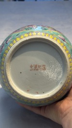 A Chinese famille rose turquoise-ground 'Kamcheng' bowl and cover for the Straits or Peranakan market, 19th C.