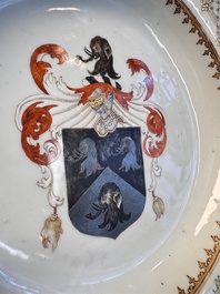 A pair of Chinese armorial soup plates with the arms of Saunders for the English market, Qianlong, ca. 1745