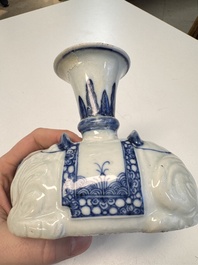 Two Chinese blue and white recumbent elephant-form candlesticks, Jiaqing