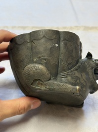 A Chinese bronze 'Mythical Beast' rhyton, Ming