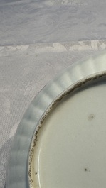 A Chinese qianjiang cai dish and a plate, two famille rose plates and a saucer, Chenghua, Yongzheng and Guangxu marks, 19th C.