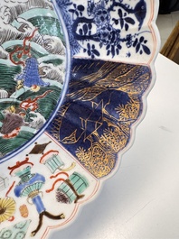 A pair of Chinese famille verte 'Sea Creatures' lobed plates, Kangxi