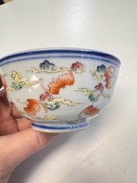 A Chinese famille rose 'Dragons' bowl and a 'Bats and Clouds' bowl, Tongzhi and Guangxu mark, 19th C.