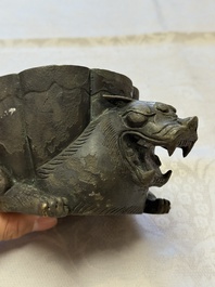 A Chinese bronze 'Mythical Beast' rhyton, Ming