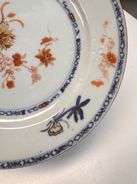 Eight Chinese blue and white, famille verte and Imari-style plates, Kangxi