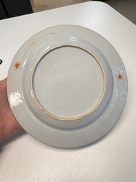 Eight Chinese blue and white, famille verte and Imari-style plates, Kangxi
