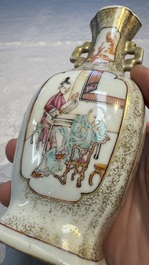 A Chinese Canton famille rose gilt-decorated vase with figural design, Qianlong