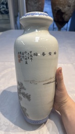 A Chinese polychrome-decorated 'Winter Landscape' vase, signed He Xuren 何許人 and with seal mark, dated 1934