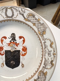 A pair of Chinese armorial soup plates with the arms of Saunders for the English market, Qianlong, ca. 1745