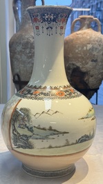 A Chinese famille rose bottle vase and a dish, Qianlong marks, Republic