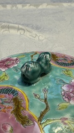 A Chinese famille rose turquoise-ground 'Kamcheng' bowl and cover for the Straits or Peranakan market, 19th C.