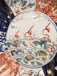 A pair of Chinese famille verte 'Sea Creatures' lobed plates, Kangxi