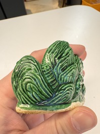Three Chinese verte biscuit and turquoise-glazed brush rests, Kangxi and later