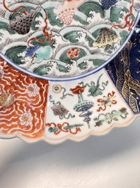 A pair of Chinese famille verte 'Sea Creatures' lobed plates, Kangxi
