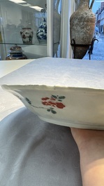 A large Chinese famille verte 'Pavilion with Birds among Flowering Branches' dish, Kangxi