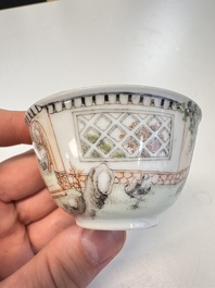 A Chinese Canton famille rose 'Court Ladies and Playing Boy' cup, Yongzheng/Qianlong