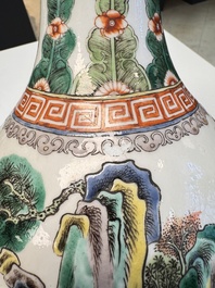 A pair of Chinese famille verte vases with narrative design, 19th C.