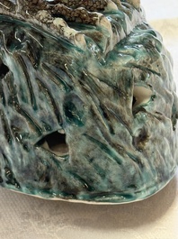 A fine Chinese polychrome-glazed hawk, 19th C.