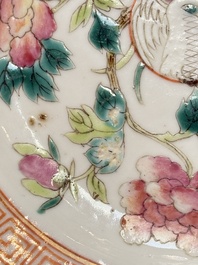 Five Chinese famille rose 'Phoenix and Peony' cups and three saucers for the Peranakan market, Qianlong, Guangxu and Zhou Shunxing 周順興 marks, Republic