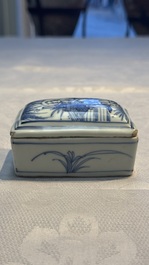 A fine Chinese blue and white rectangular seal paste box and cover, Ming
