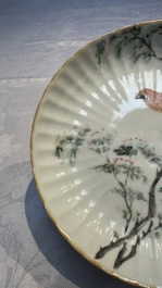A Chinese qianjiang cai dish and a plate, two famille rose plates and a saucer, Chenghua, Yongzheng and Guangxu marks, 19th C.
