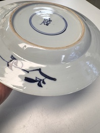Eight Chinese blue and white, famille verte and Imari-style plates, Kangxi