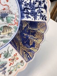 A pair of Chinese famille verte 'Sea Creatures' lobed plates, Kangxi
