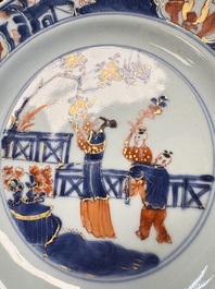 Eight Chinese blue and white, famille verte and Imari-style plates, Kangxi