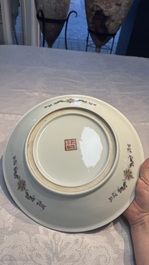 A Chinese famille rose bottle vase and a dish, Qianlong marks, Republic