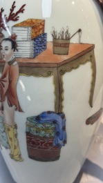 A Chinese polychrome 'Erotic' vase, an iron-red 'Phoenix' jar and a famille verte 'Dragon' stand,  Chun Yi Tang Zhi 春怡堂制 and Tongzhi mark, 19/20th C.