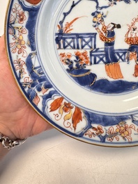 Eight Chinese blue and white, famille verte and Imari-style plates, Kangxi