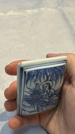 A fine Chinese blue and white rectangular seal paste box and cover, Ming