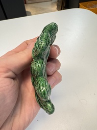 Three Chinese verte biscuit and turquoise-glazed brush rests, Kangxi and later