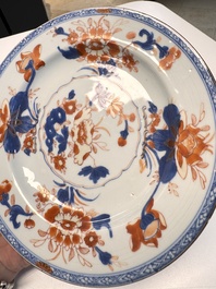 Eight Chinese blue and white, famille verte and Imari-style plates, Kangxi