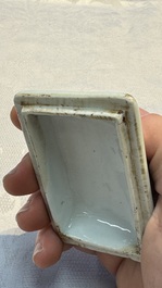 A fine Chinese blue and white rectangular seal paste box and cover, Ming