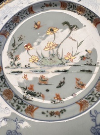 Eight Chinese blue and white, famille verte and Imari-style plates, Kangxi