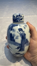 A Chinese blue and white 'Long Eliza' tea caddy and cover, Chenghua mark, Kangxi