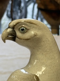 A fine Chinese polychrome-glazed hawk, 19th C.