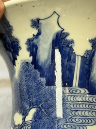 A Chinese blue and white '100 Deers' 'Zun' vase on wooden stand, Kangxi mark, 19th C.