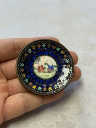 A Chinese Canton enamel 'Prunus on Cracked Ice' spittoon and two snuff dishes, 19th C.