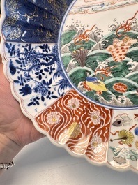 A pair of Chinese famille verte 'Sea Creatures' lobed plates, Kangxi