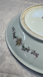 A Chinese famille rose bottle vase and a dish, Qianlong marks, Republic