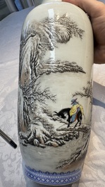 A Chinese polychrome-decorated 'Winter Landscape' vase, signed He Xuren 何許人 and with seal mark, dated 1934